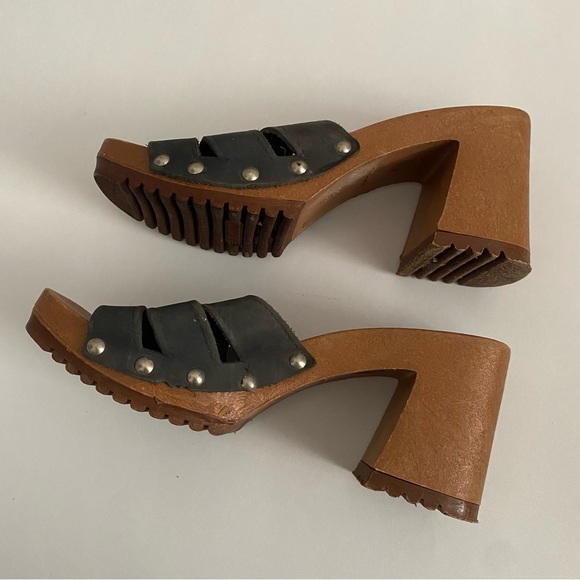 Vintage Leather Collection chunky mule grommet slide sandal heel 37 6 - Picture 3 of 15